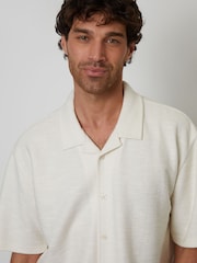 Threadbare Cream Textured Revere Collar Short Sleeve Shirt - Image 4 of 4