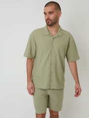Threadbare Green Textured Revere Collar Short Sleeve Shirt - Image 1 of 4