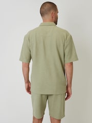 Threadbare Green Textured Revere Collar Short Sleeve Shirt - Image 2 of 4