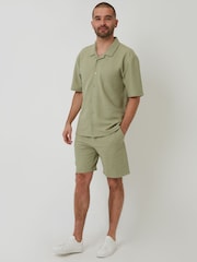 Threadbare Green Textured Revere Collar Short Sleeve Shirt - Image 3 of 4