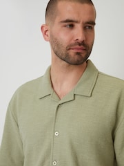 Threadbare Green Textured Revere Collar Short Sleeve Shirt - Image 4 of 4