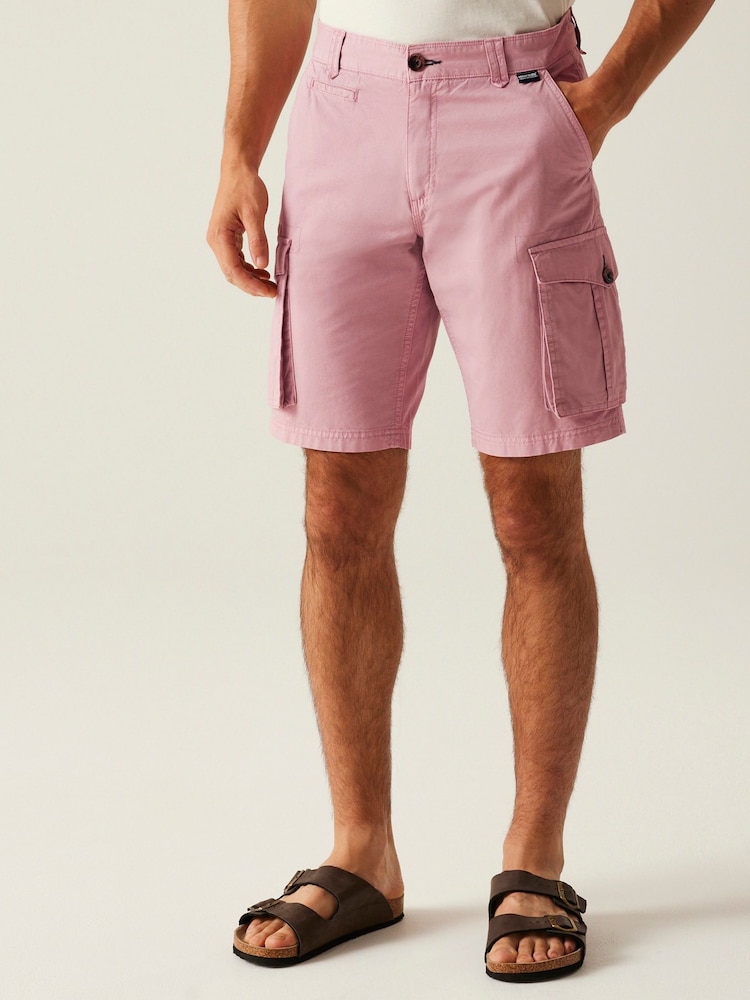 Regatta Pink Mens Shorebay Vintage Look Cargo II 100% Cotton Shorts - Image 1 of 7