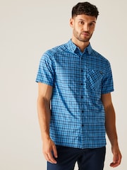 Regatta Blue Mens Begarno Short Sleeve Checked Shirt - Image 1 of 6