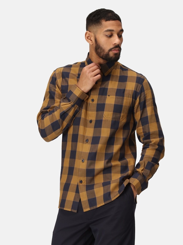 Regatta Blue Mens Lance Long Sleeved Checked Shirt - Image 1 of 7