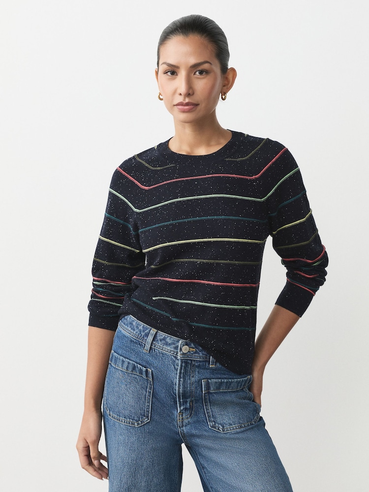 Rainbow Stripe Soft Touch Crew Neck Cotton Rich Jumper - Image 1 of 8