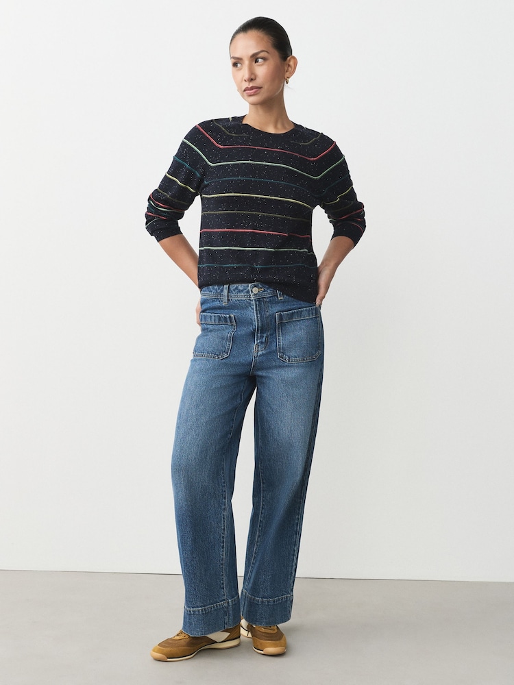 Rainbow Stripe Soft Touch Crew Neck Cotton Rich Jumper - Image 2 of 8 Rainbow Stripe Soft Touch Crew Neck Cotton Rich Jumper - Image 2 of 8
