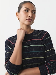 Rainbow Stripe Soft Touch Crew Neck Cotton Rich Jumper - Image 3 of 8