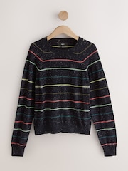 Rainbow Stripe Soft Touch Crew Neck Cotton Rich Jumper - Image 6 of 8