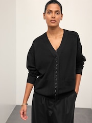 Black Supersoft V-Neck Cardigan With Pockets - Image 1 of 9