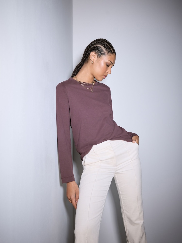 Burgundy Red Long Sleeve Crew Neck T-Shirt - Image 1 of 7 Burgundy Red Long Sleeve Crew Neck T-Shirt - Image 1 of 7