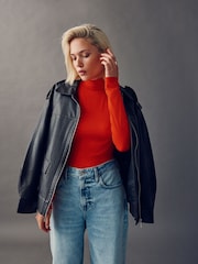 Cherry Red High Neck Long Sleeve Top with TENCEL™ Lyocell - Image 3 of 8