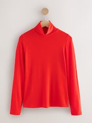 Cherry Red High Neck Long Sleeve Top with TENCEL™ Lyocell - Image 6 of 8