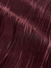 Burgundy Red Metallic Crinkled Short Sleeve Top - Image 5 of 7