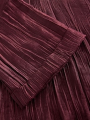 Burgundy Red Metallic Crinkled Short Sleeve Top - Image 7 of 7