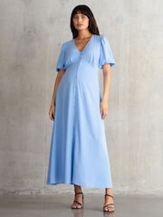 Seraphine Blue Button Through V-Neck Nursing Dress - Image 1 of 6