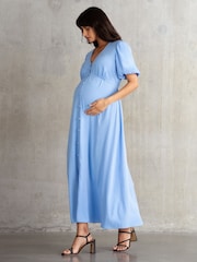 Seraphine Blue Button Through V-Neck Nursing Dress - Image 2 of 6