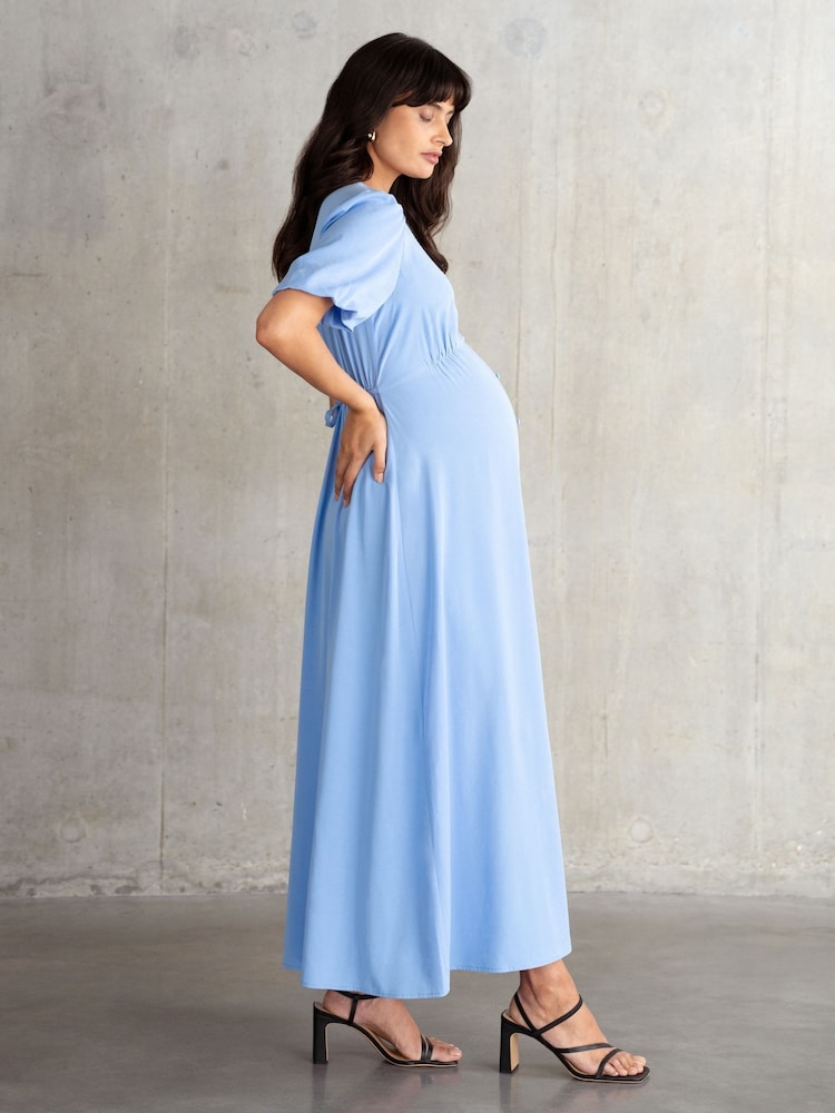Seraphine Blue Button Through V-Neck Nursing Dress - Image 3 of 6