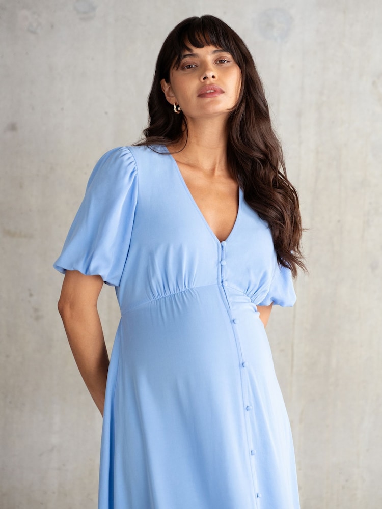 Seraphine Blue Button Through V-Neck Nursing Dress - Image 5 of 6
