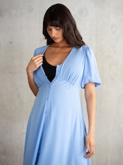 Seraphine Blue Button Through V-Neck Nursing Dress - Image 6 of 6