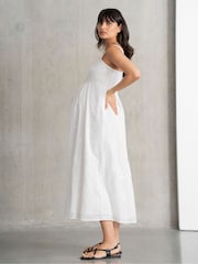 Seraphine Maternity V-Neck 100% Cotton White Dress - Image 2 of 4