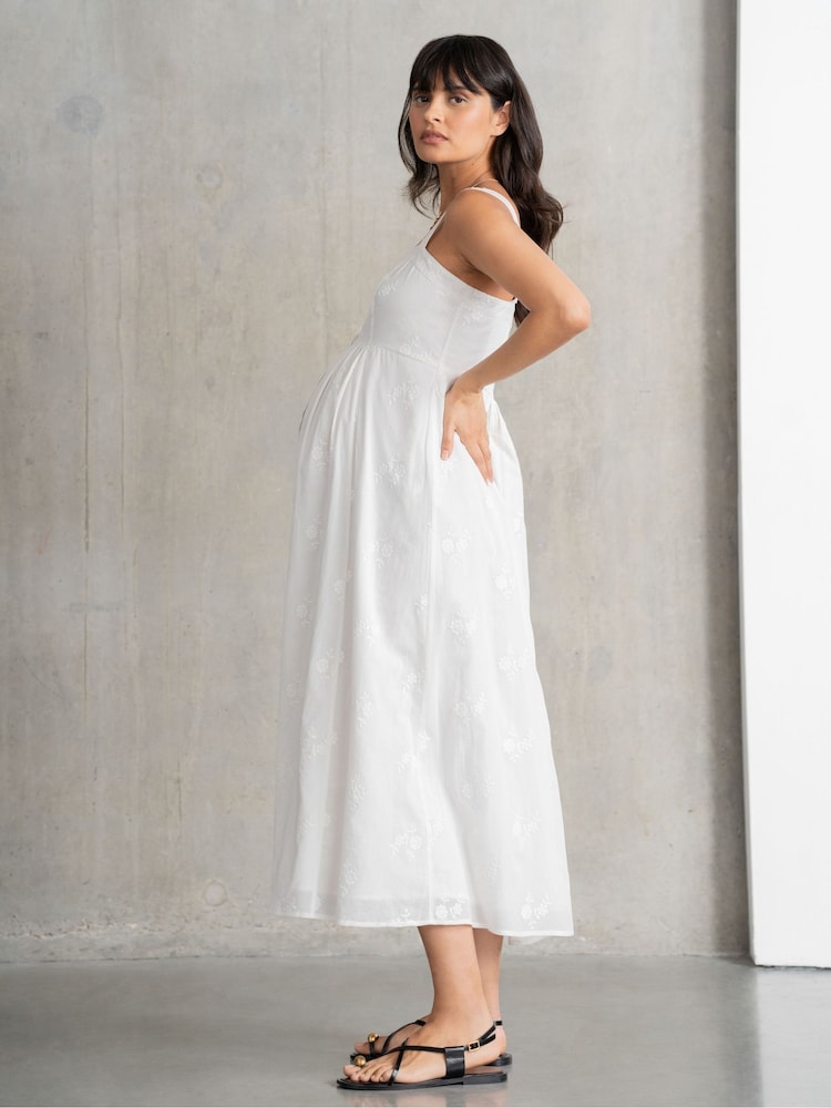 Seraphine Maternity V-Neck 100% Cotton White Dress - Image 2 of 4