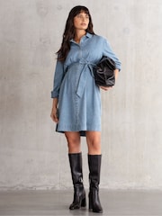 Seraphine Maternity Chambray Blue 100% Cotton Dress - Image 1 of 6