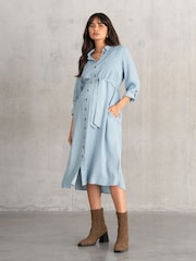 Seraphine Maternity Blue Shirt Dress - Image 1 of 6
