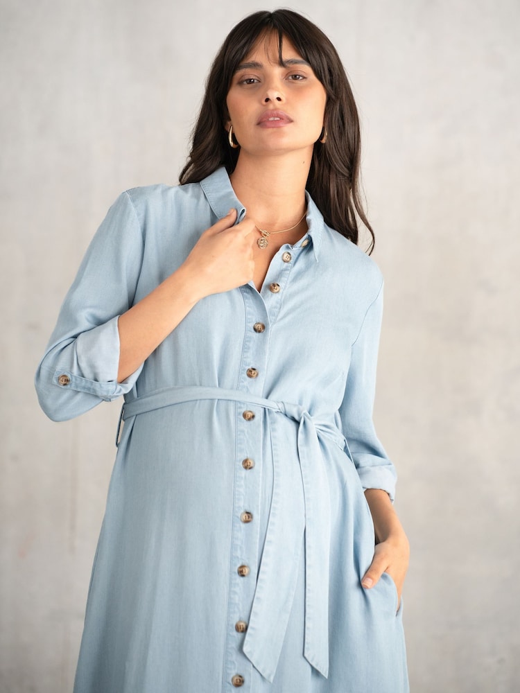 Seraphine Maternity Blue Shirt Dress - Image 2 of 6