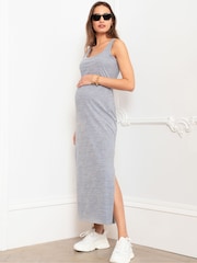 Seraphine Grey Scoop Neck Nursing Bodycon 100% Cotton Dress - Image 1 of 8