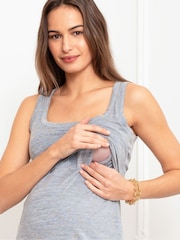 Seraphine Grey Scoop Neck Nursing Bodycon 100% Cotton Dress - Image 2 of 8