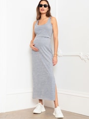 Seraphine Grey Scoop Neck Nursing Bodycon 100% Cotton Dress - Image 5 of 8