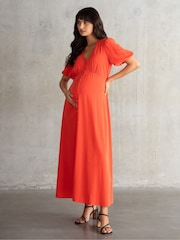 Seraphine Orange V-Neck Nursing Dress - Image 1 of 6