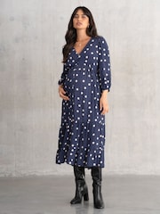 Seraphine Maternity Blue V-Neck Dress - Image 1 of 6