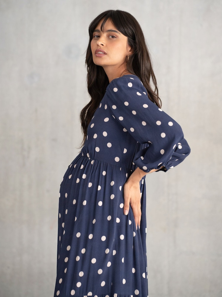 Seraphine Maternity Blue V-Neck Dress - Image 5 of 6