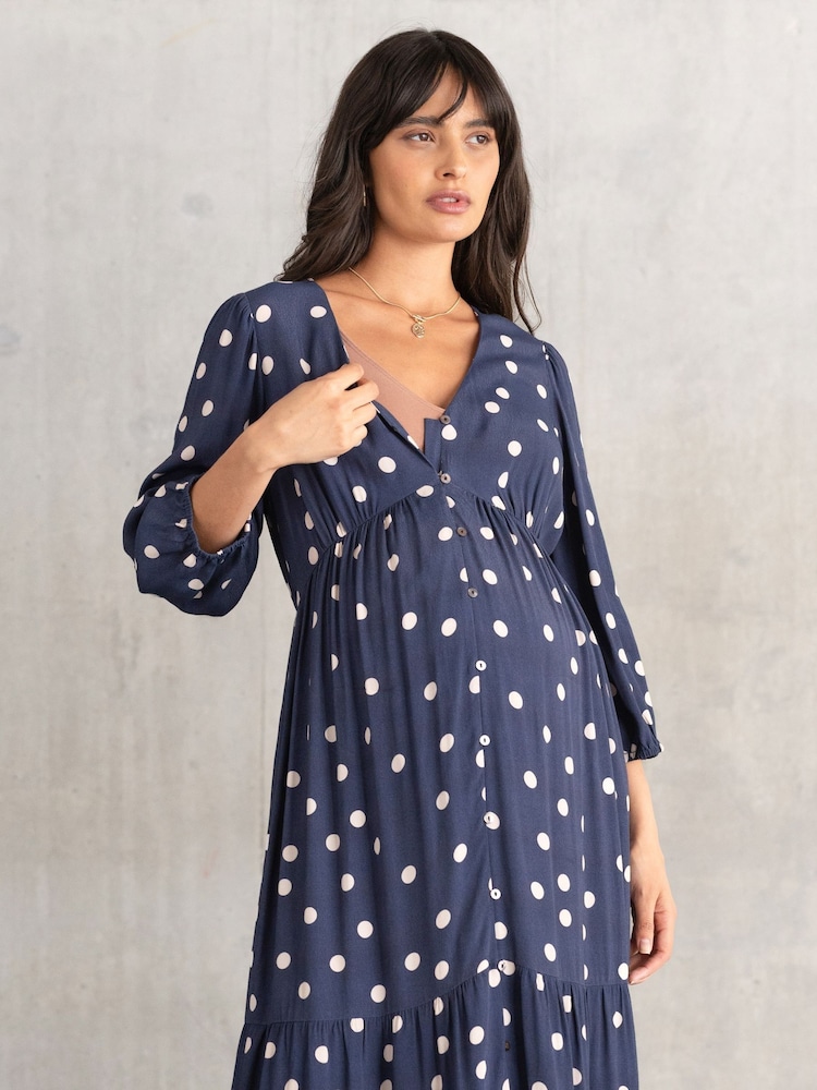 Seraphine Maternity Blue V-Neck Dress - Image 6 of 6