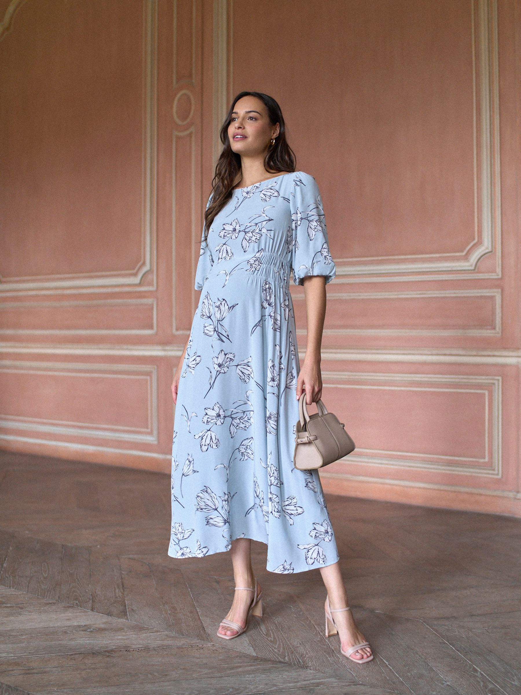 Buy Seraphine Duck Egg Blue Tulip Print Maternity Ruched Waist