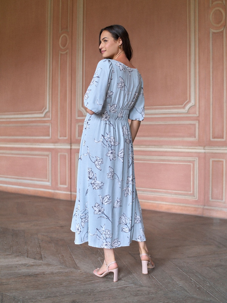 Buy Seraphine Duck Egg Blue Tulip Print Maternity Ruched Waist Dress from  Next USA
