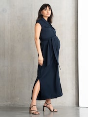 Seraphine Maternity Blue Jersey Shirt Dress - Image 3 of 4