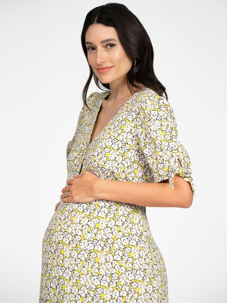 Seraphine Yellow Bow Detail Maternity Dress - Image 3 of 5