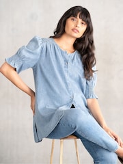 Seraphine Maternity Blue Chamgbray 100% Cotton Blouse - Imagen 1 de 4