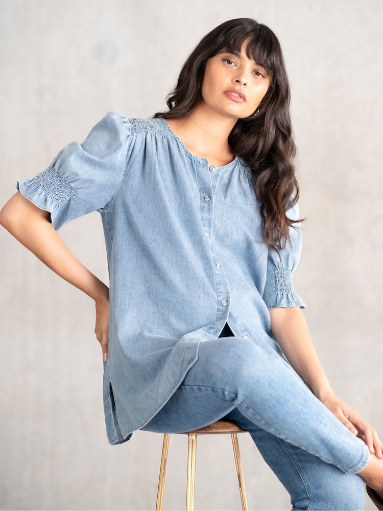 Seraphine Maternity Blue Chamgbray 100% Cotton Blouse - Imagen 1 de 4