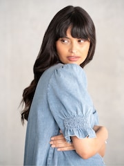 Seraphine Maternity Blue Chamgbray 100% Cotton Blouse - Imagen 3 de 4