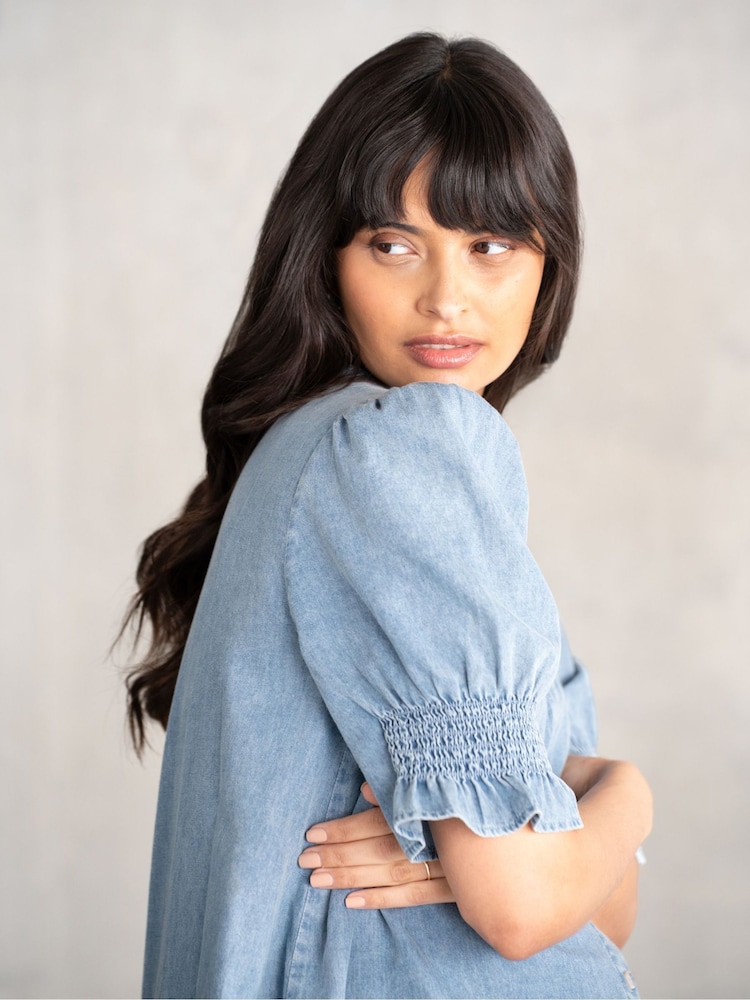 Seraphine Maternity Blue Chamgbray 100% Cotton Blouse - Image 3 of 4