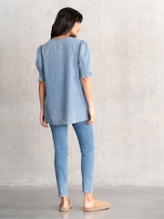 Seraphine Maternity Blue Chamgbray 100% Cotton Blouse - Imagen 4 de 4