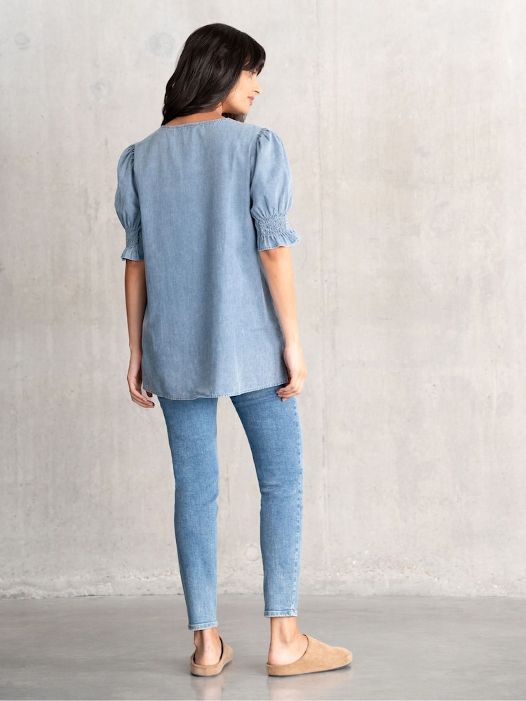 Seraphine Maternity Blue Chamgbray 100% Cotton Blouse - Imagen 4 de 4