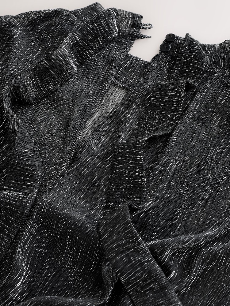 Silver/Black Metallic Sparkle Sheer Layer Cap Sleeve Top - Image 8 of 8 Silver/Black Metallic Sparkle Sheer Layer Cap Sleeve Top - Image 8 of 8