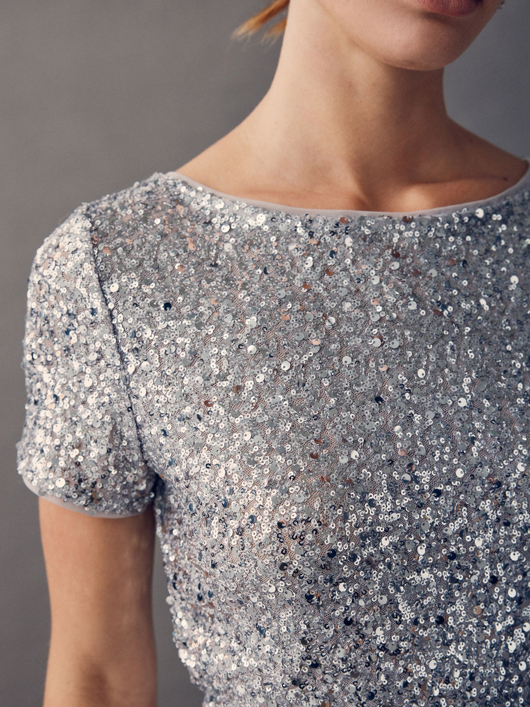 Buy Silver Short Sleeve Slash Neck Sequin T-Shirt from Next USA