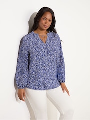 Live Unlimited Blue Curve Ditsy Shirred Raglan Sleeve Blouse - Image 2 of 4