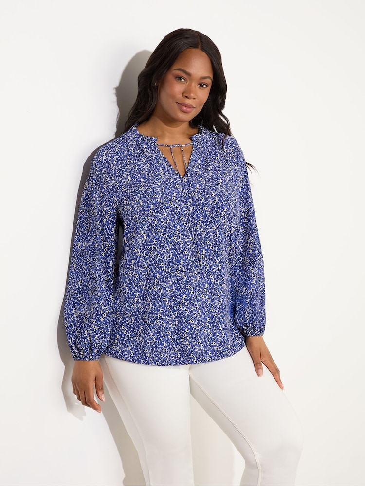 Live Unlimited Blue Curve Ditsy Shirred Raglan Sleeve Blouse - Image 2 of 4