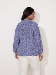Live Unlimited Blue Curve Ditsy Shirred Raglan Sleeve Blouse - Image 4 of 4